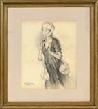 HENRY OSSAWA TANNER (AMERICAN, 1859-1937), PENCIL DRAWING, STUDY FOR THREE MARYS, IMAGE: H 12", W 8"