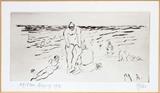MILTON AVERY, DRYPOINT ON PAPER 1941 H 4.2", W 8.5", "BATHERS"