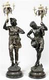 AFTER A. LUCIGA, BRONZE BLACKAMOORS 3 LIGHT TORCHIERS, MODERN, PAIR, LIFE SIZE, H 74"