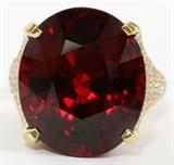 GIA 23.9CT NATURAL SPESSARTINE GARNET & 2.40CT DIAMONDS RING, W 11/16", SIZE 7 1/2