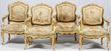 FRENCH LOUIS XV AUBUSSON ARMCHAIRS 19TH C. SET OF FOUR H 36", W 26", EX ANNA THOMPSON DODGE ESTATE