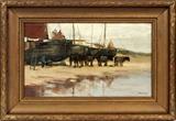 CHARLES PAUL GRUPPE (AMERICAN 1860-1940), OIL ON CANVAS, H 10", W 16", "HIGH & DRY- DUTCH FISHING FLEET"