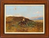 TADEUSZ AJDUKIEWICZ (POLISH, 1852-16), OIL ON CANVAS, H 18", W 26", LANDSCAPE WITH A BEDOUIN RIDER