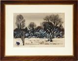 CHARLES CULVER, (USA, 1908-67), WATERCOLOR, 1942, 12" X 18", WINTER LANDSCAPE