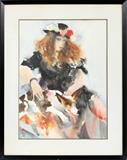 RICHARD JERZY, WATERCOLOR H 27" W 21" PORTRAIT, SEATED LADY