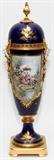 SEVRES STYLE PORCELAIN VASE, COBALT BLUE, H 24", COURTING COUPLE DECORATED