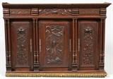 WALNUT CARVED UPPER HANGING CABINET 19TH.C. H 35" L 52"