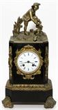 BELGIAN BLACK MARBLE AND DORE BRONZE FRENCH MANTLE CLOCK, 19TH CENTURY, H 16 1/2"