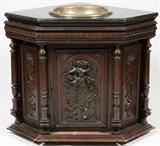 HAND CARVED MAHOGANY CORNER CABINET WITH SINK C 1880