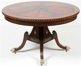 MAHOGANY & LEATHER TOP TABLE, H 30", DIA 47"