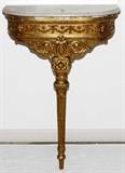 FRENCH EMPIRE GILT CONSOLE TABLE & WHITE MARBLE TOP, H 26", L 13", D 35"