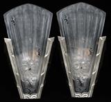 ATTRIBUTED TO GENET ET MICHON, FRENCH ART DECO FROSTED GLASS SCONCES, PAIR, H 15 1/2", W 8"