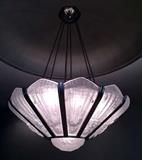 ATTRIBUTED TO GENET ET MICHON, FRENCH ART DECO FROSTED GLASS CHANDELIER, H 39", DIA 36"
