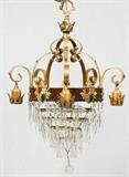 CRYSTAL AND GILT METAL 6 LIGHT CHANDELIER
