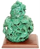 MALACHITE COVERED URN, H 9", L 7", D 5", BIRD & FLORAL MOTIF