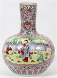 CHINESE HAND PAINTED PORCELAIN VASE, H 18", DIA 13"