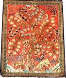 KASHAN TREE OF LIFE SILK PICTORIAL RUG W 23", L 28.5"