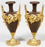 ANTIQUE BRONZE & DORE BRONZE VASES, PAIR H 16" W 7"