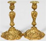 FRENCH STYLE DORE BRONZE CANDLESTICKS, PAIR, H 10 1/4"