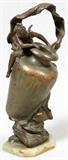 R. NELSON CAST METAL SIGNED ART NOUVEAU VASE DRAPED WITH A CLASSICAL STYLE FEMALE, H 15" TOTAL