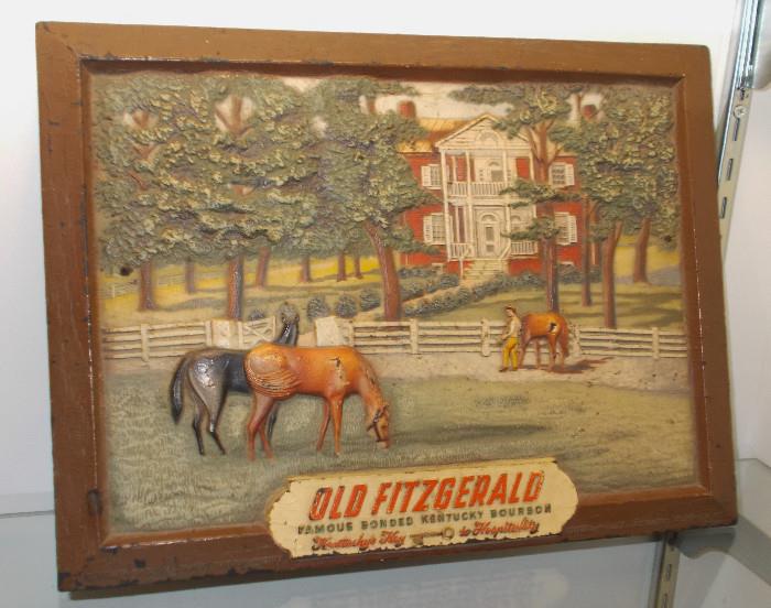 1940s era Old Fitzgerald bourbon advertising picture plaque