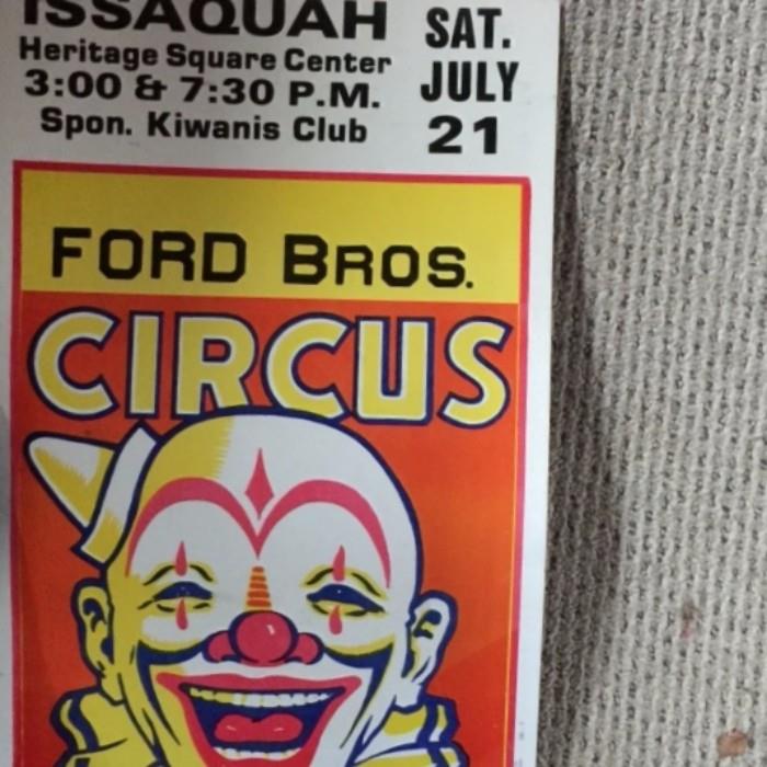 1984 poster for the Ford Bros. Circus -- Issaquah WA, Sponsored by Kiwanis Club, Saturday July 21st
