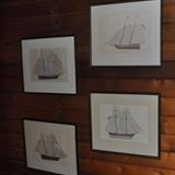 Total of seven framed ship pictures, four shown here.