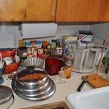 Pots and pans, spices, molds, cookware.