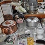Cookie press NIB, cake pans, cake takers, misc.