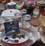 Corning ware, au gratin pans, bar ware, covered glassware, etc.