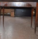 Vintage hinged game table w/extra leaves.