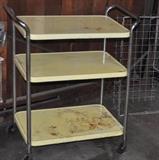 Vintage 3-tiered rolling kitchen cart, basket.