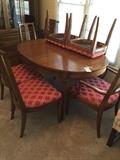 #37 Drexel solid wood table w/6 chairs 3 leaves 40x56-92x28 $275 — at Ashmont Circle.