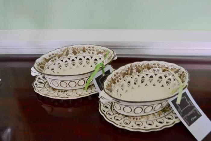 Pair of Spode Creamware Baskets & Trays, c. 1790-1810