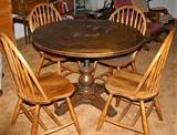 Round Oak Kitchen Table W/ 4 Barrel Chairs
