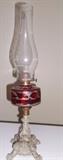 Ruby Glass and Etched oil lamp