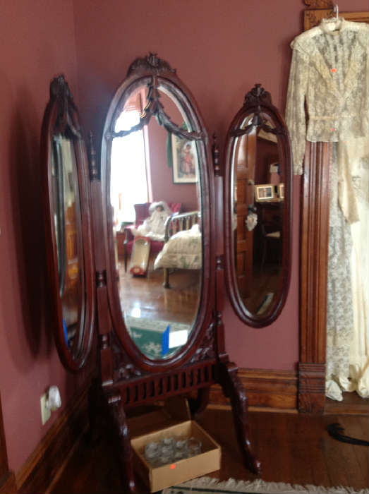 Ornate dressing stand mirror.  Brides used for dressing for wedding.