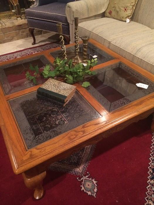 Wood & etched glass coffee table