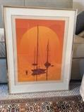 Signed painting, ships at sunset