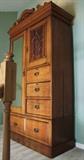 C/1890 Walnut Victorian Armoire w/carving and beveled mirror (Breakdown Style) 