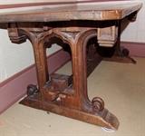 C/1860 Walnut Gothic Church Rectory table, slab top, 75" l x 35 1/2" w x 30" h (disassembles without tools for transport) 