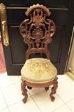 C/1860's hand carved Walnut Victorian Side chair w/needlepoint seat