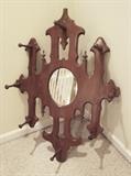 C/1890's Walnut Victorian Entrance mirror with Hat Pegs