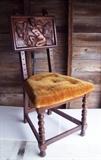 C/1890 Hand carved Oak side chair w/Relief carved back (Man w/Lantern) 