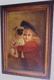 C/1890 Oil on canvas of Young Boy and Pug, signed B. Stambaugh lower left, 16x24" h.(Reported to be the Original Buster Brown) 