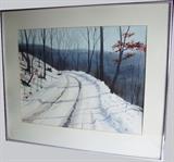 C/1970's Lg. Watercolor of a Smokey Mountain Lane in Winter, signed Scott Hartley l.r. (American, Ann Arbor MI ) 28x33" overall 