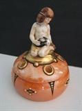 C/1920 German porcelain Flower frog w/small girl and bunny 