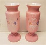 1880 Pair of English Bristol cased pink Mantle vases