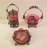 Sample of Large Group of Victorian Cranberry Glass Items incl Many Stevens & Williams Pcs.