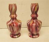 1900 Pr of "End of Day" Hand Blown Bud Mantle Vases